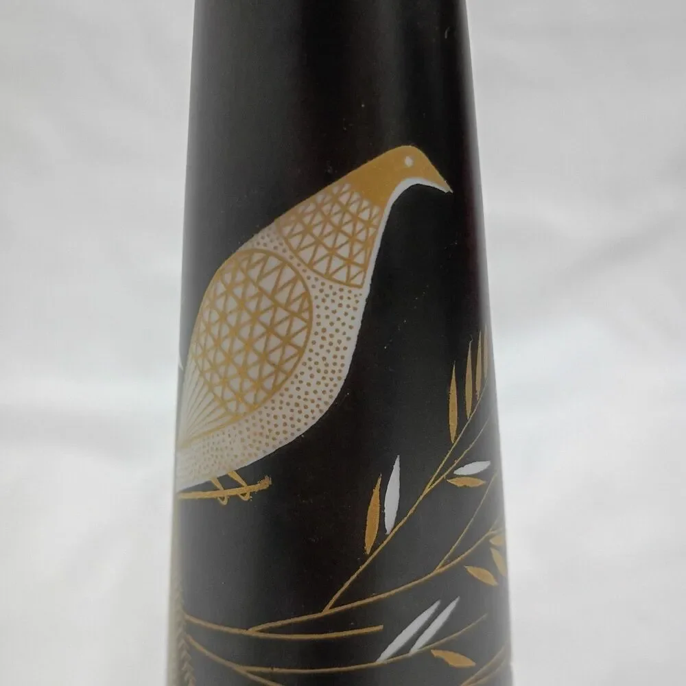 Rosenthal Porcelain Vase Model 3310 MCM Black Matte Bird Gold Geometric